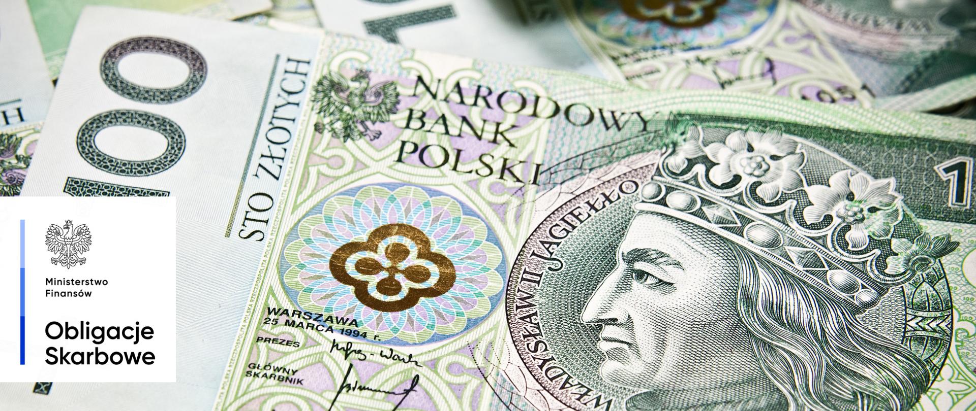 Banknot o nominale 100 złotych. Ministerstwo Finansów, Obligacje Skarbowe.