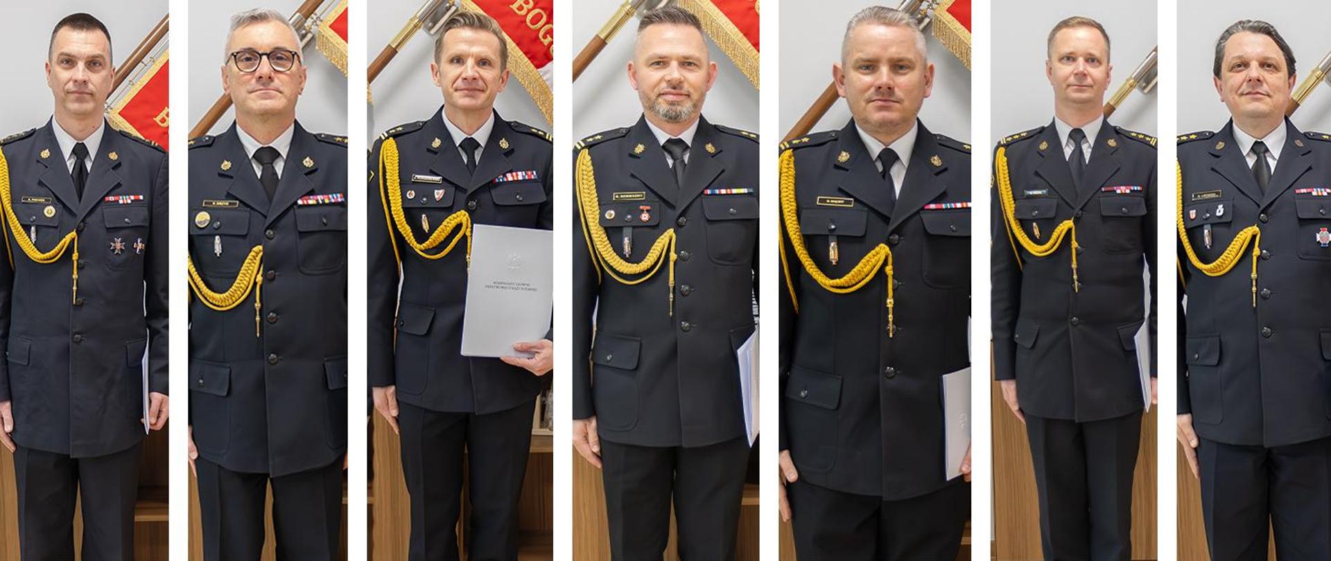 Kolaż siedmiu zdjęć oficerów powołanych na stanowiska zastępców komendantów wojewódzkich PSP.