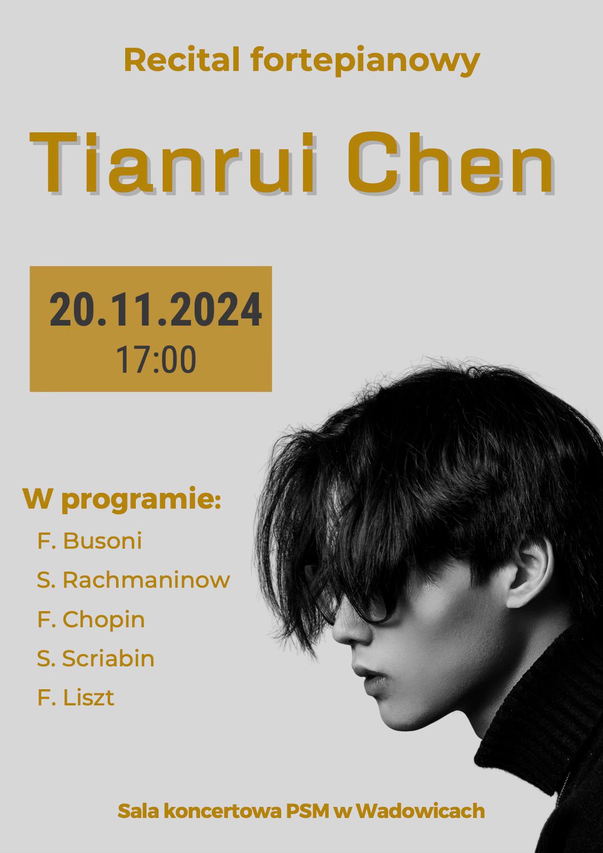 Koncert fortepianowy Tianrui Chen 20.11.2024