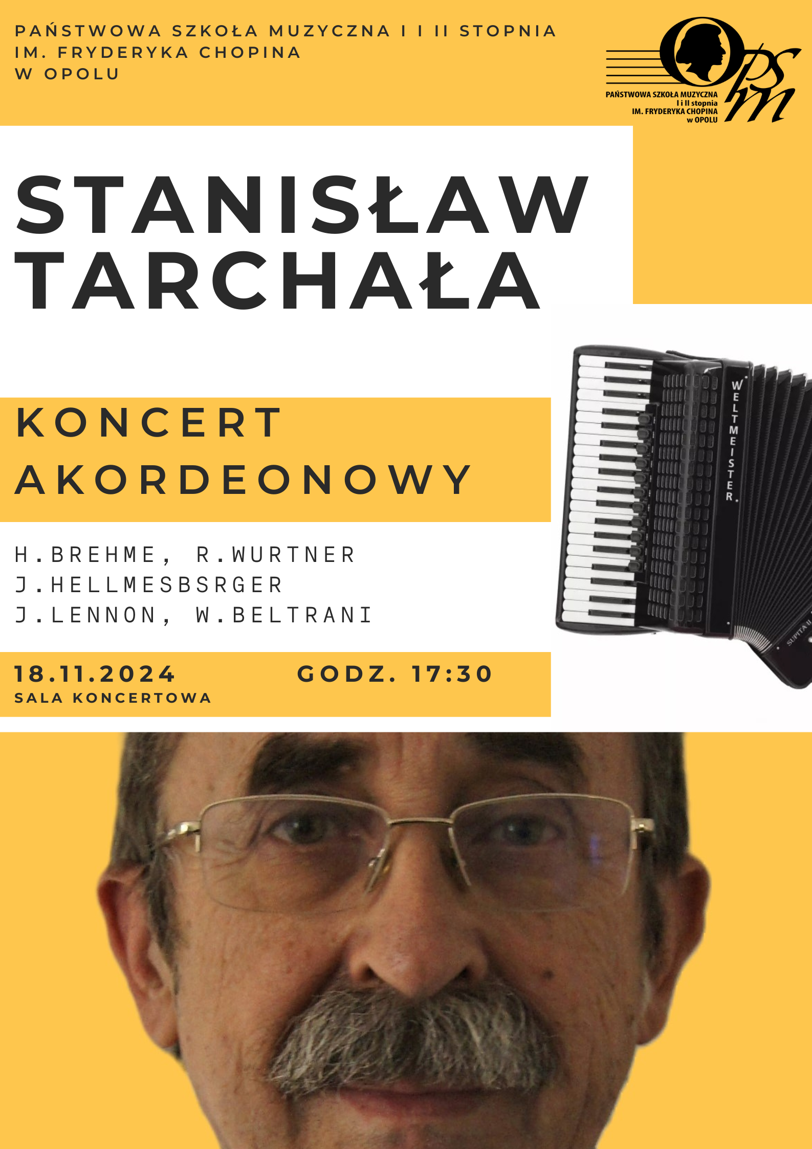 Plakat koncertu akordeonowego Stanisława Tarchały