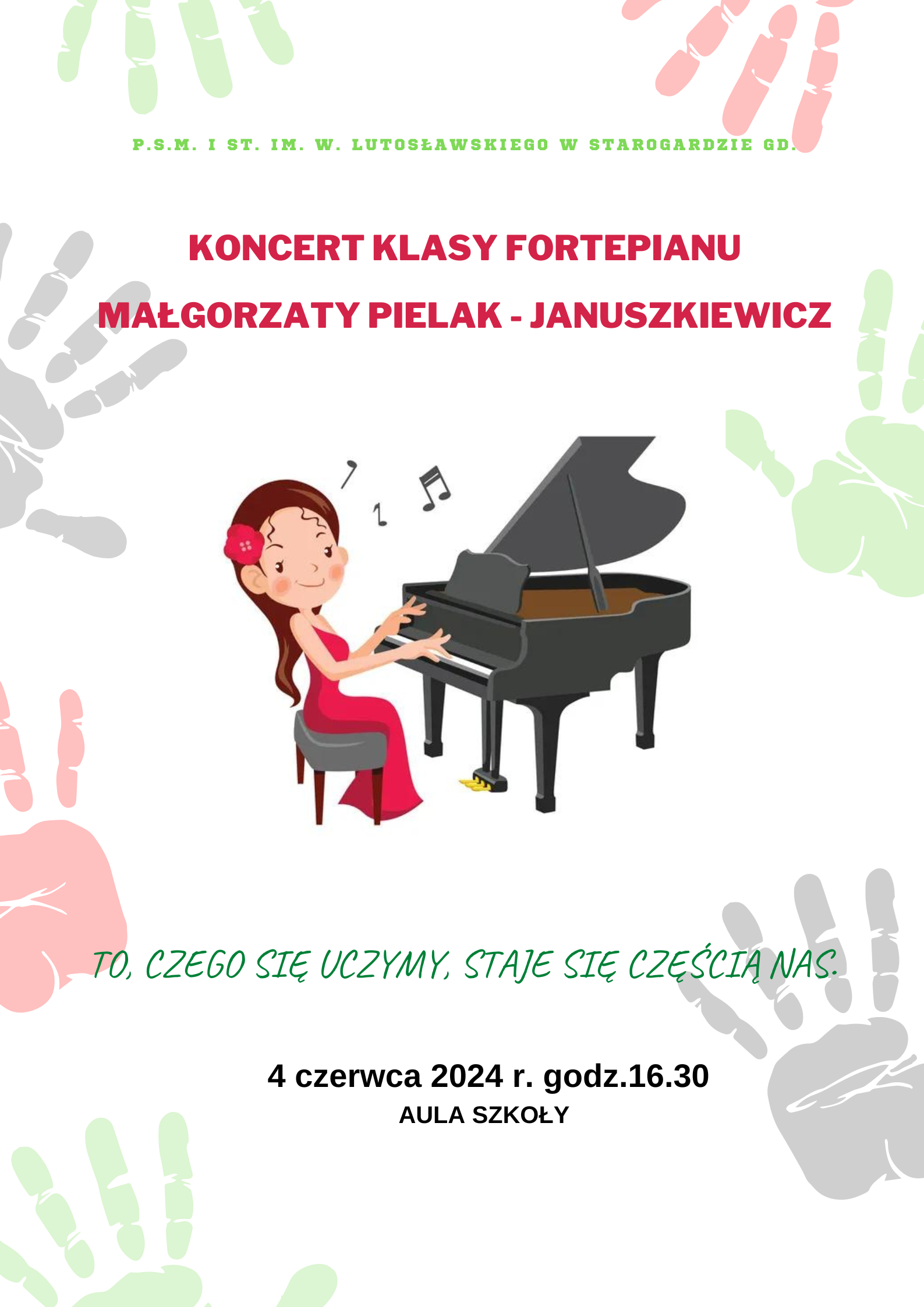 Plakat koncertu uczniów klasy fortepianu