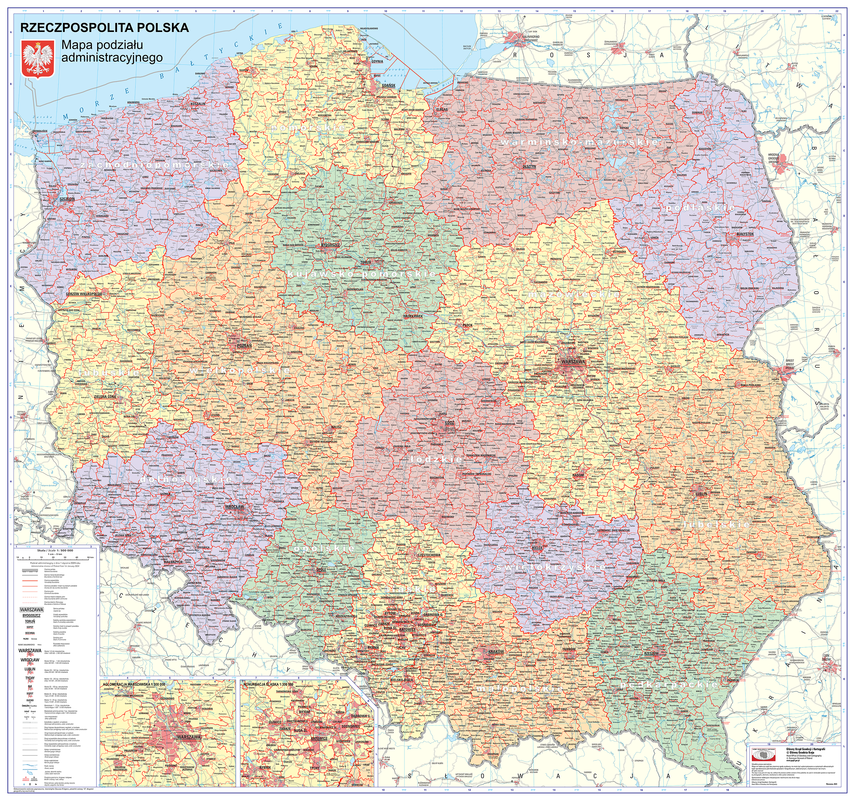 Ilustracja przedstawia opracowaną przez GUGiK mapę administracyjną.