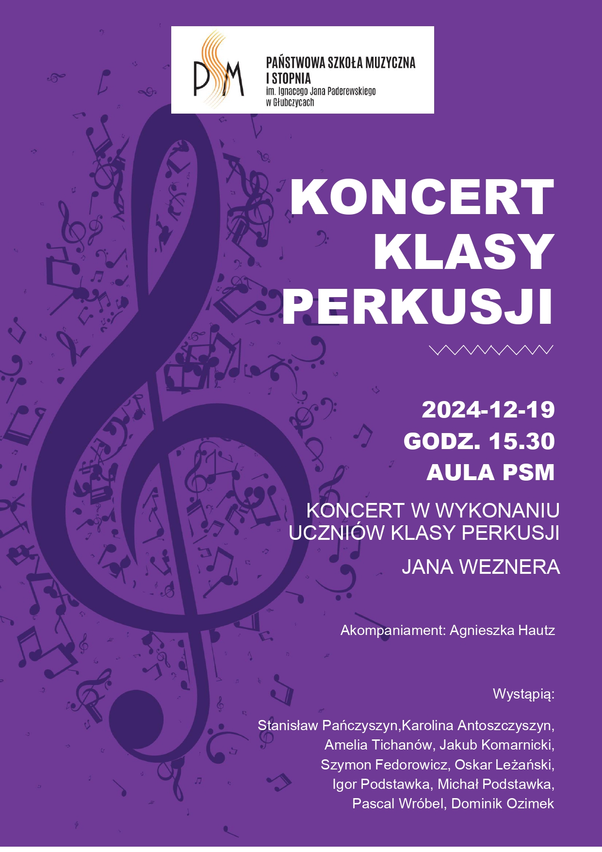 Koncert Klasy Perkusji p. Jana Weznera - 19 grudnia 2024 r.