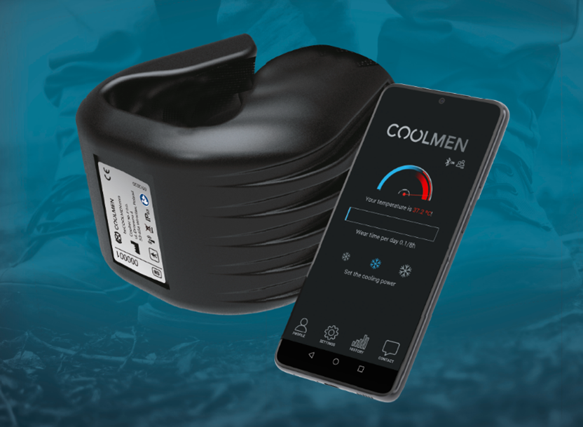 Wizualizacji urządzenia Coolmen wraz z aplikacją mobilną