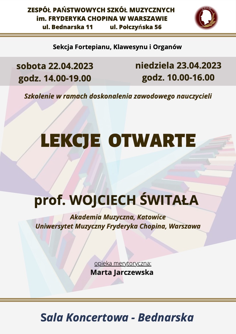 Afisz - Lekcje otwarte - prof. Wojciech Świtała