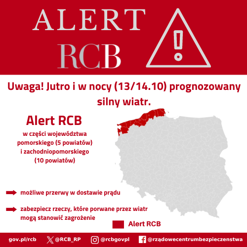 Alert RCB - silony wiatr - 12.10.