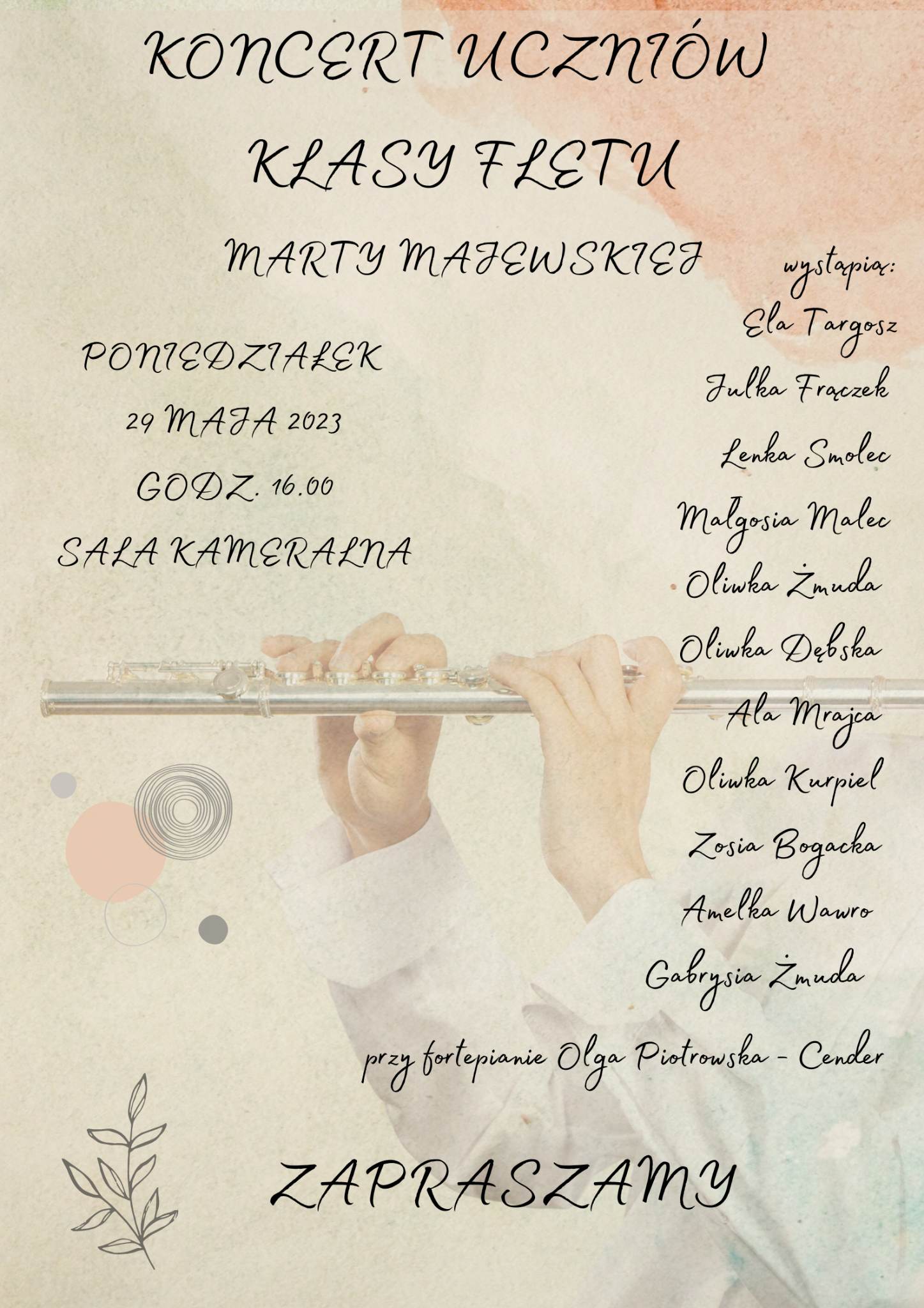 Koncert uczniów klasy fletu Marty Majewskiej 29.05.2023