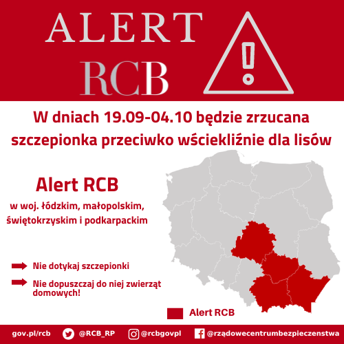 Alert RCB – szczepienie lisów przeciwko wściekliźnie (18.09)