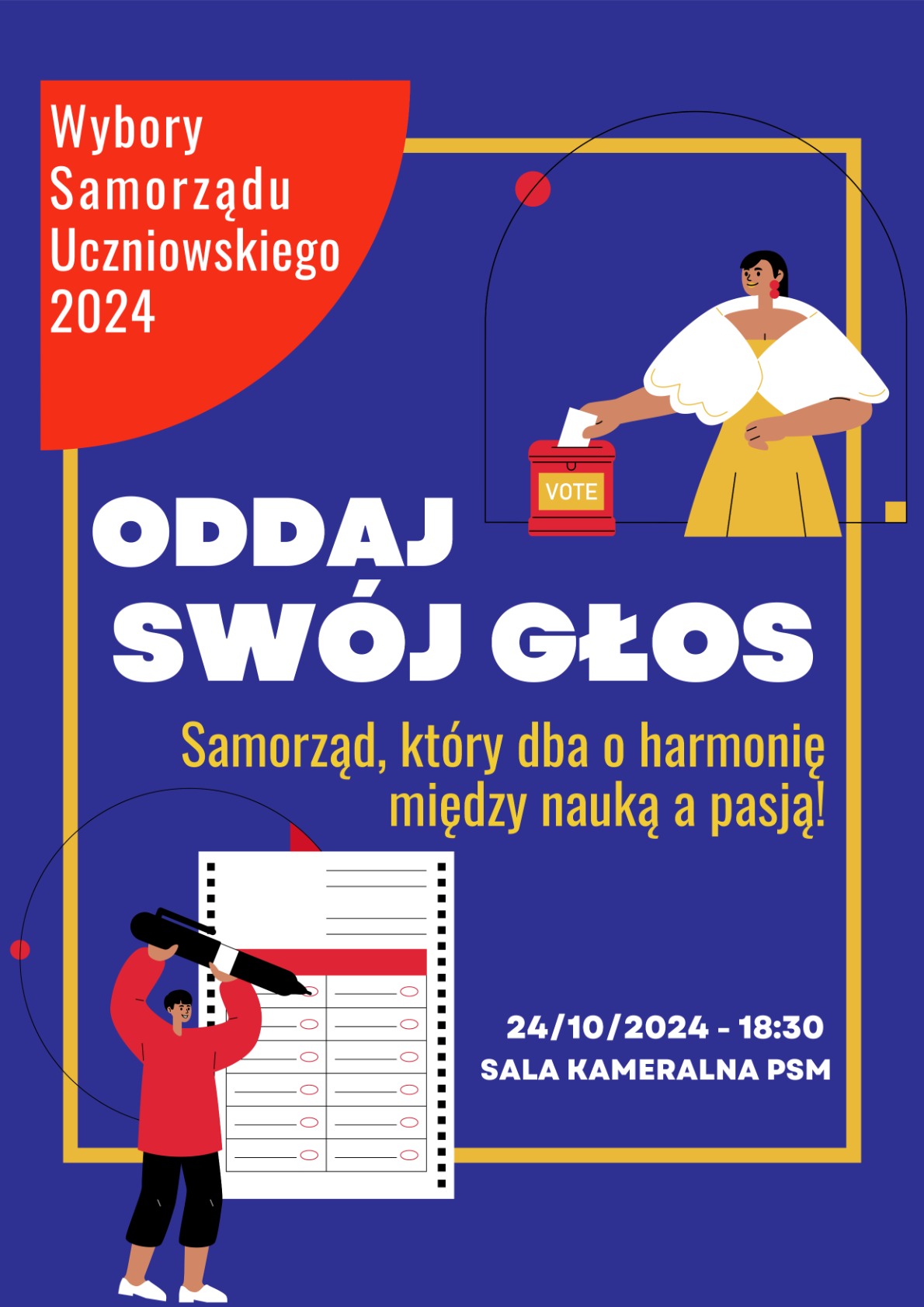 Plakat promujący wybory do Samorządu Uczniowskiego