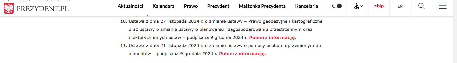 Zrzut ekranu ze strony Prezydent.pl