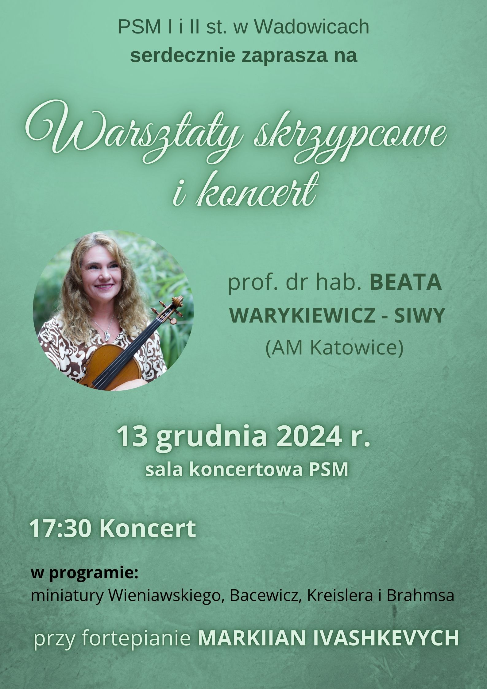 Warsztaty i koncert skrzypcowy Beata Warykiewicz-Siwy 13.12.2024