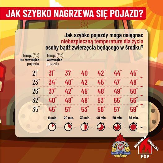 Zdjęcie pokazuje jak szybko nagrzewa się pojazd