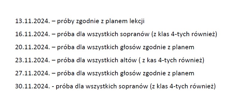 Plan pracy chóru dziecięcego w miesiącu listopadzie 2024