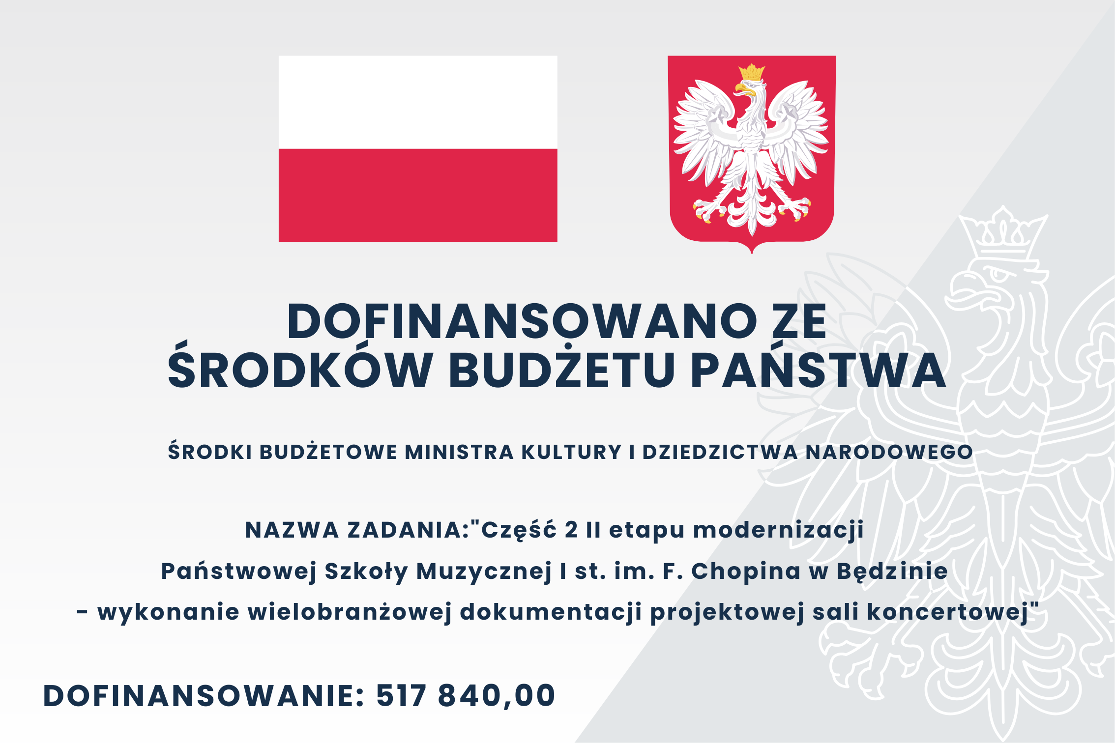 baner na jasnym tle, u góry flaga i godło, na środku napisy