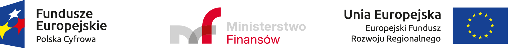 logo Fundusze Europejskie Polska Cyfrowa, logo Ministerstwo Finansów, logo Unia Europejska Europejski Fundusz Rozwoju Regionalnego