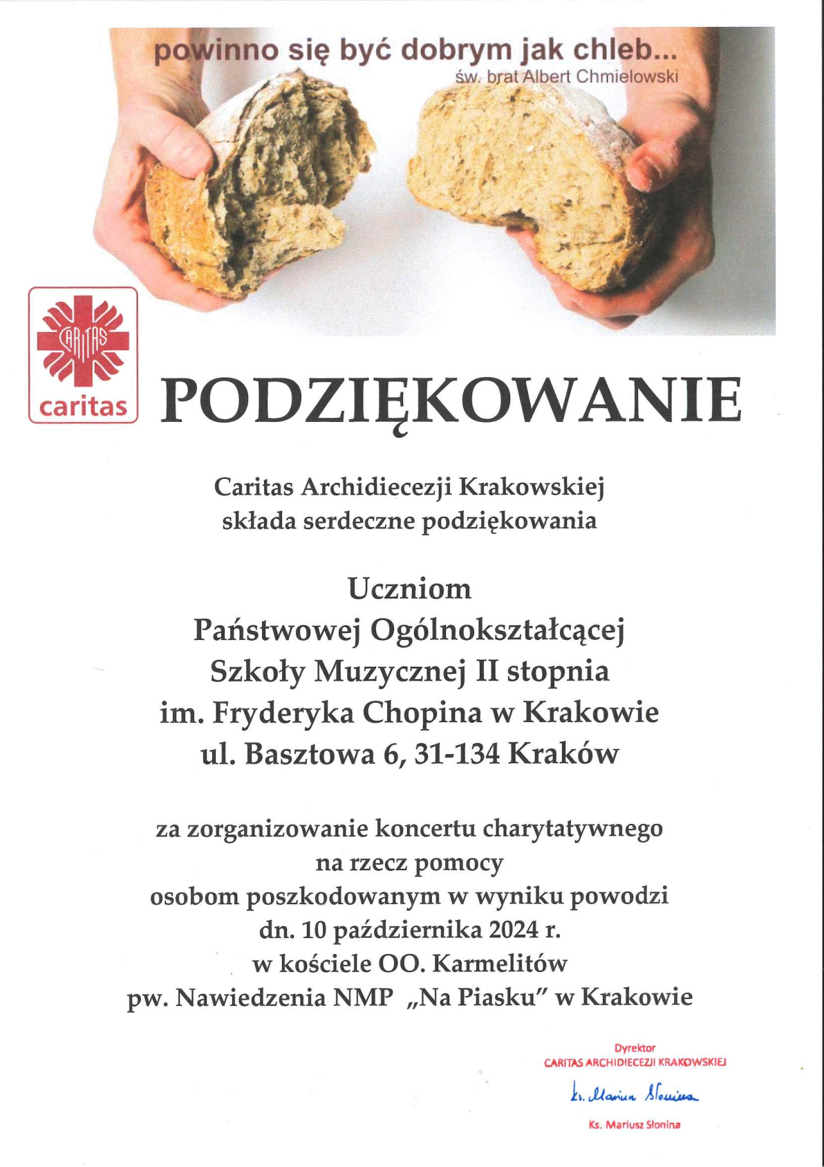 Podziękowanie - koncert charytatywny