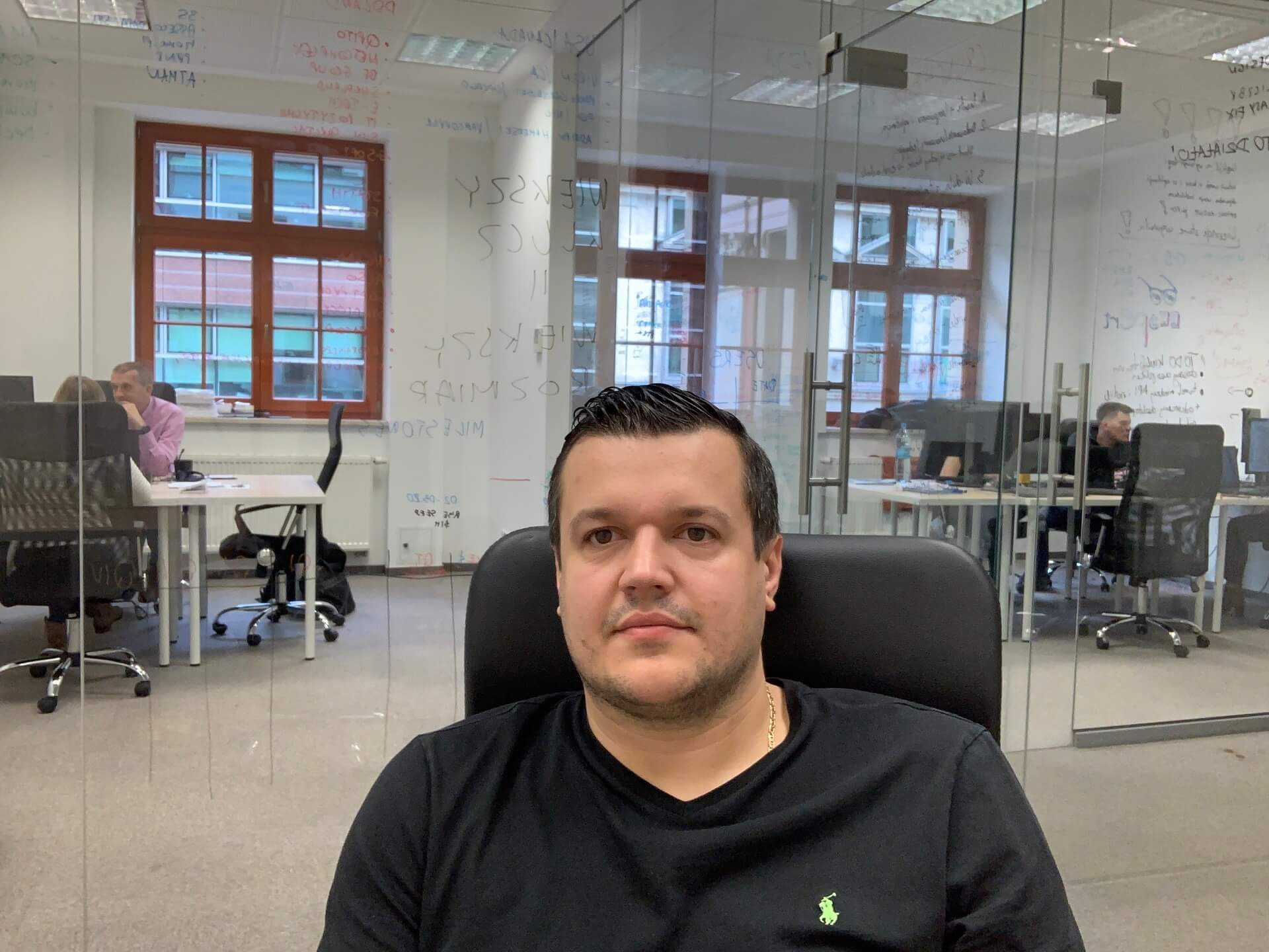 Sebastian Krakowski, founder and president of Cypherdog, working in the office