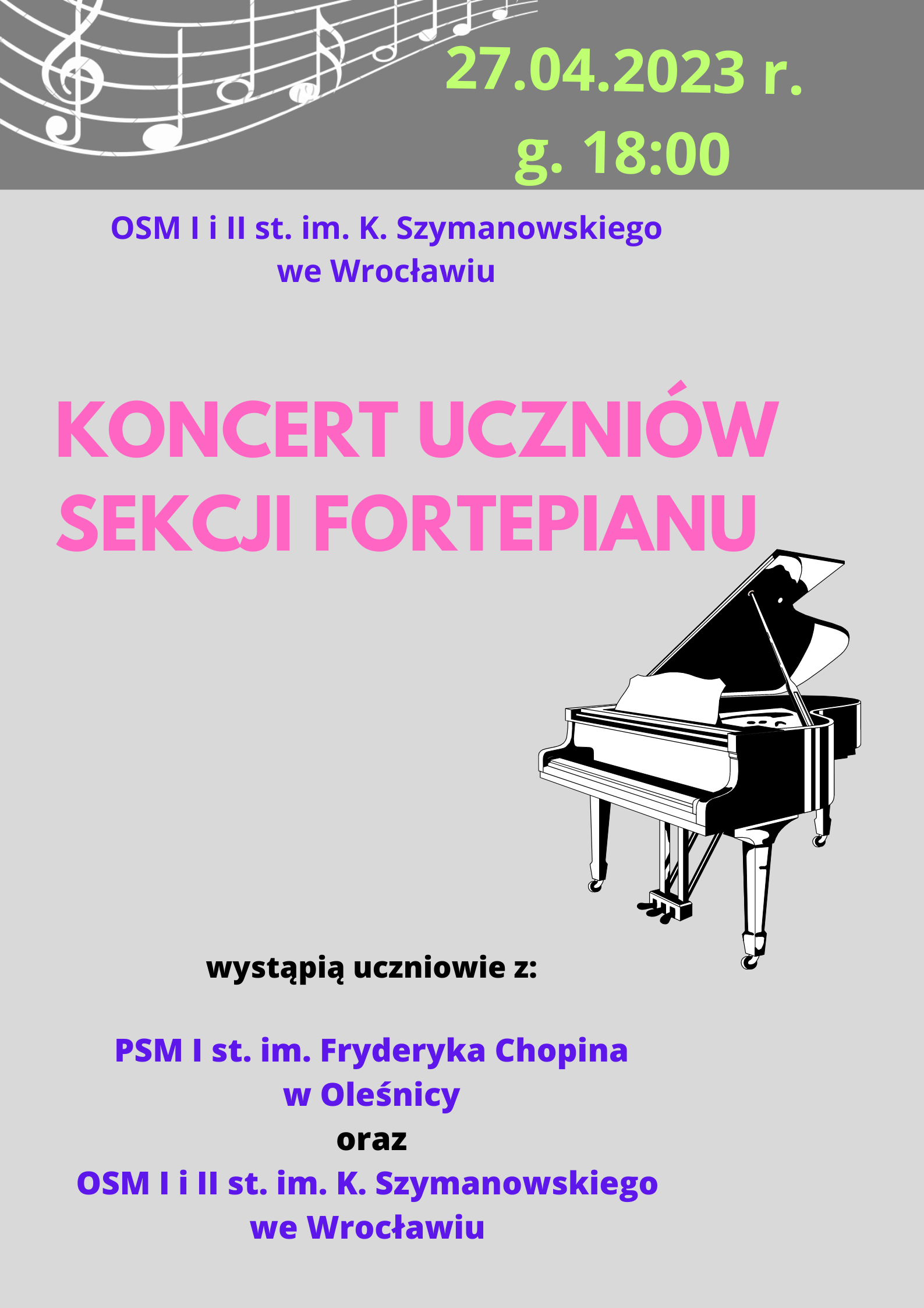 koncert uczniów sekcji fortepianu