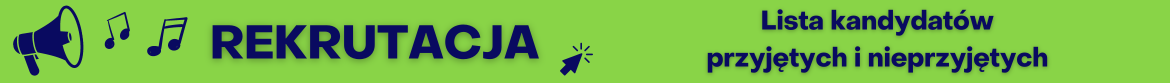 Grafika na zielonym tle, od lewej strony ikonografia megafonu, 2 nuty, tekst 