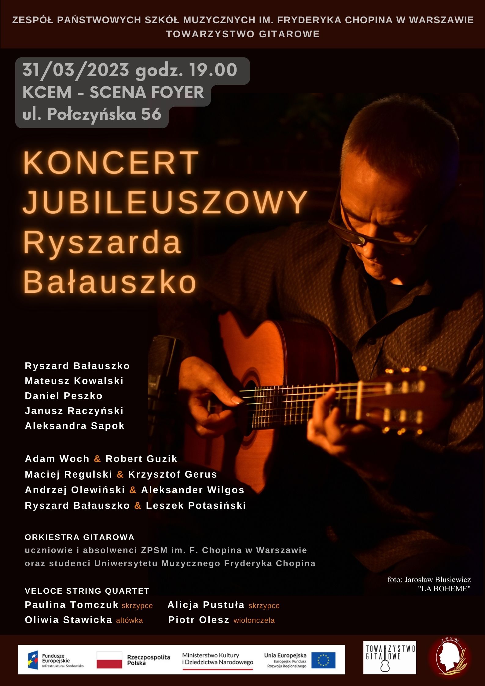 Afisz - Koncert jubileuszowy prof. Ryszarda Bałauszko, 31 marca 2023 r, godz 19.00, Scena Foyer