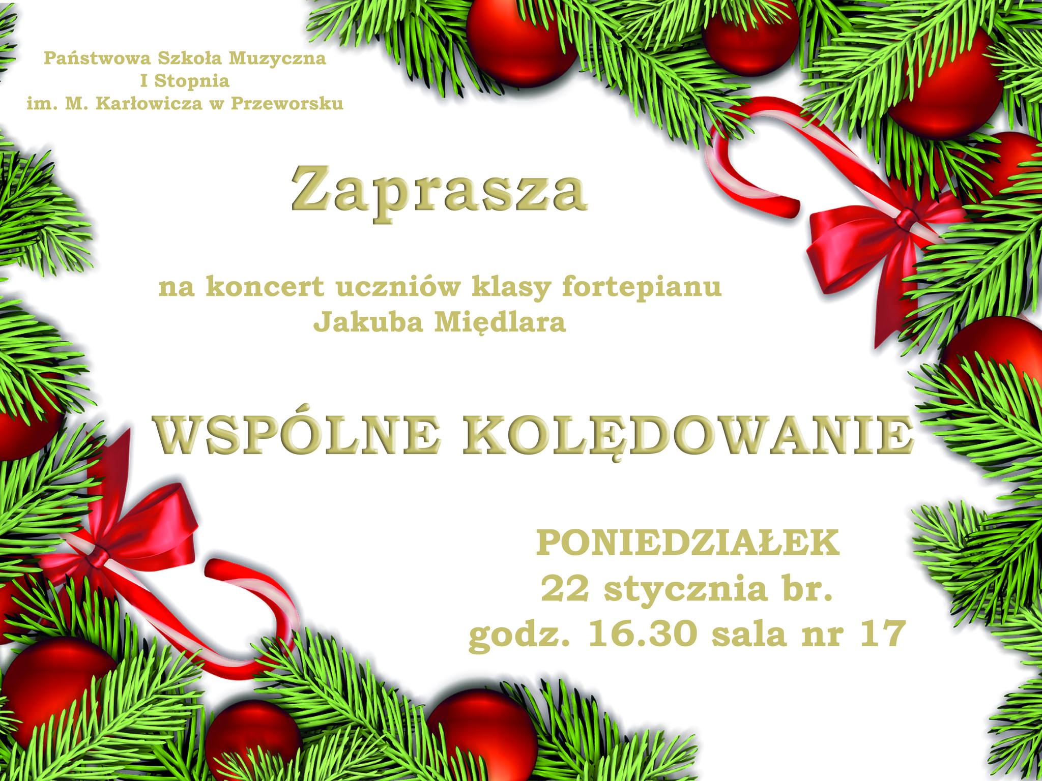 Wspólne kolędowanie klasy fortepianu p. Jakuba Międlara