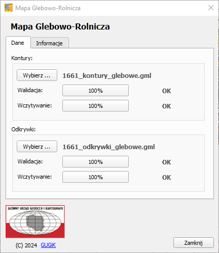 Ilustracja przedstawia zrzut okna wtyczki "Mapa Glebowo-Rolnicza" w oprogramowaniu QGIS 