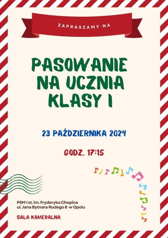 Plakat pasowania na ucznia klasy I