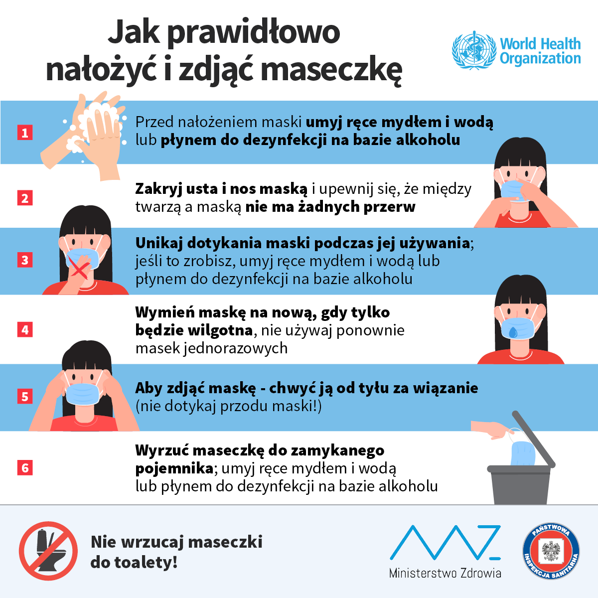 Jak prawidłowo nakładać i zdejmować maseczkę - infografika