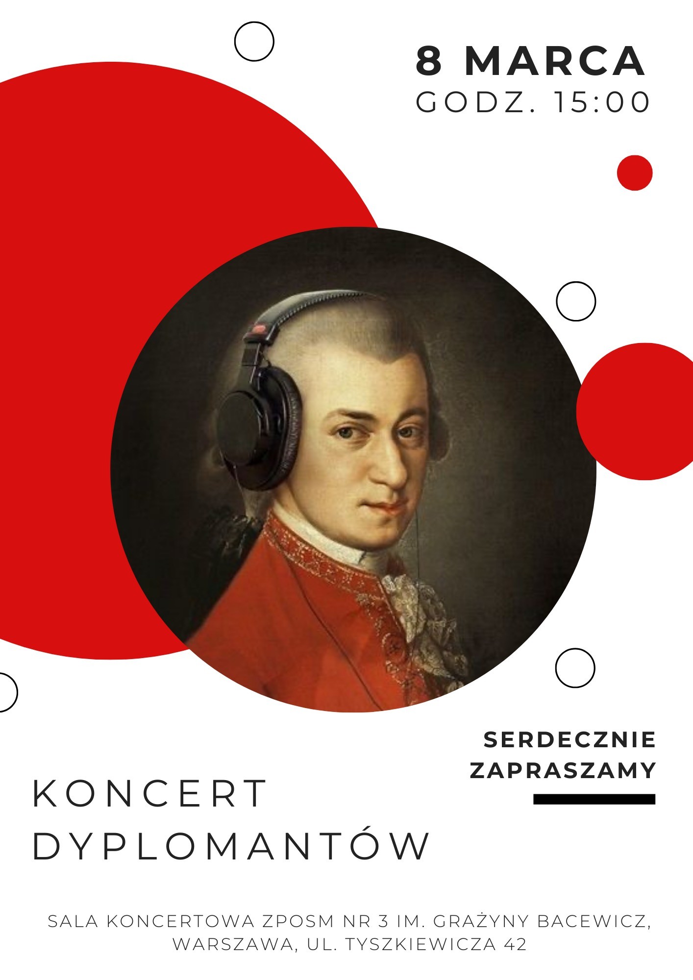 Plakat informujący o koncercie Dyplomantów w dniu 8 marca o godzinie 15.00.