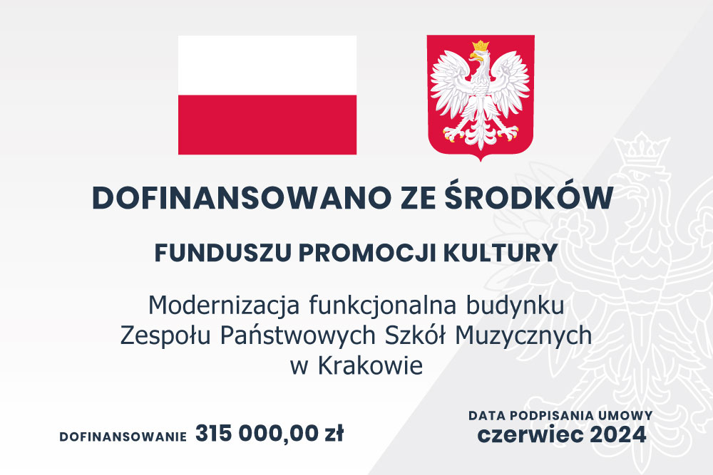 Tablica informacyjna z informacją o dofinansowaniu ze środków funduszu promocji kultur. 