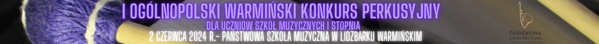 Na szarym tle napisano drukowanymi literami w kolorze wrzosu nazwę konkursu. Poniżej drukowanymi literami w kolorze bieli napisana jest data konkursu. Z prawej strony logo szkoły .
Z lewej strony pałka od wibrafonu.
