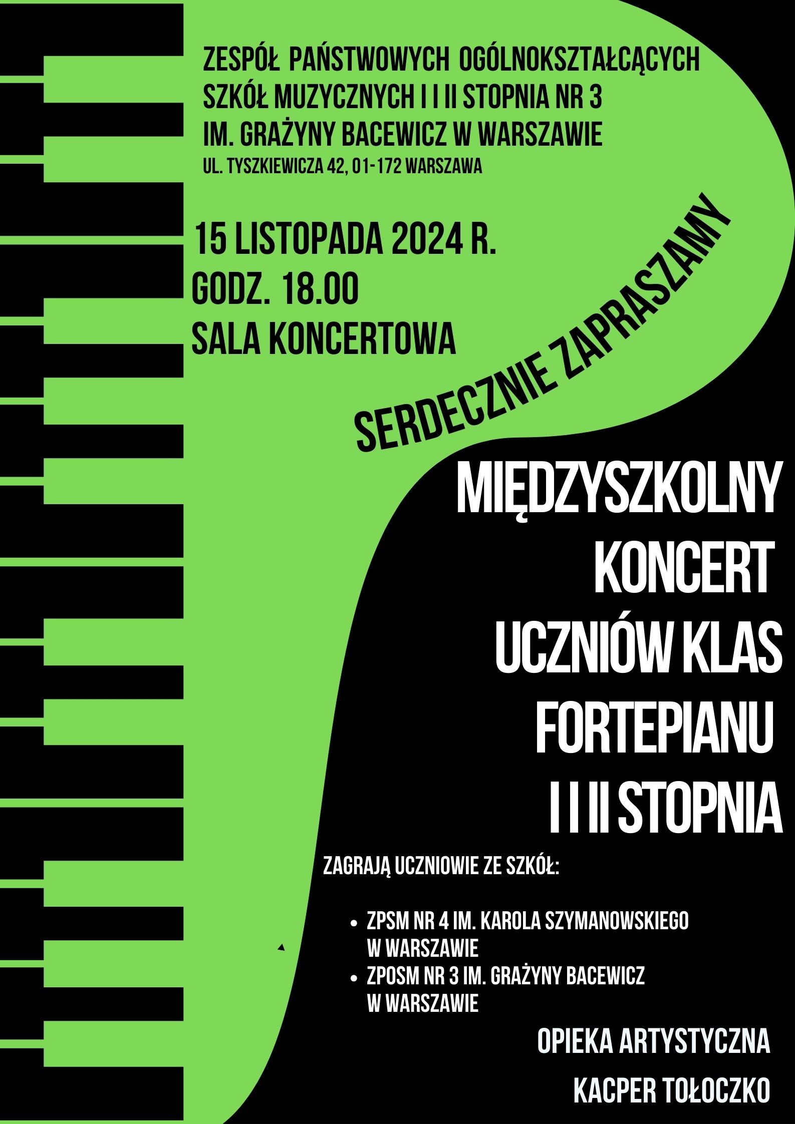  Międzyszkolny Koncert Uczniów Klas Fortepianu I i II stopnia