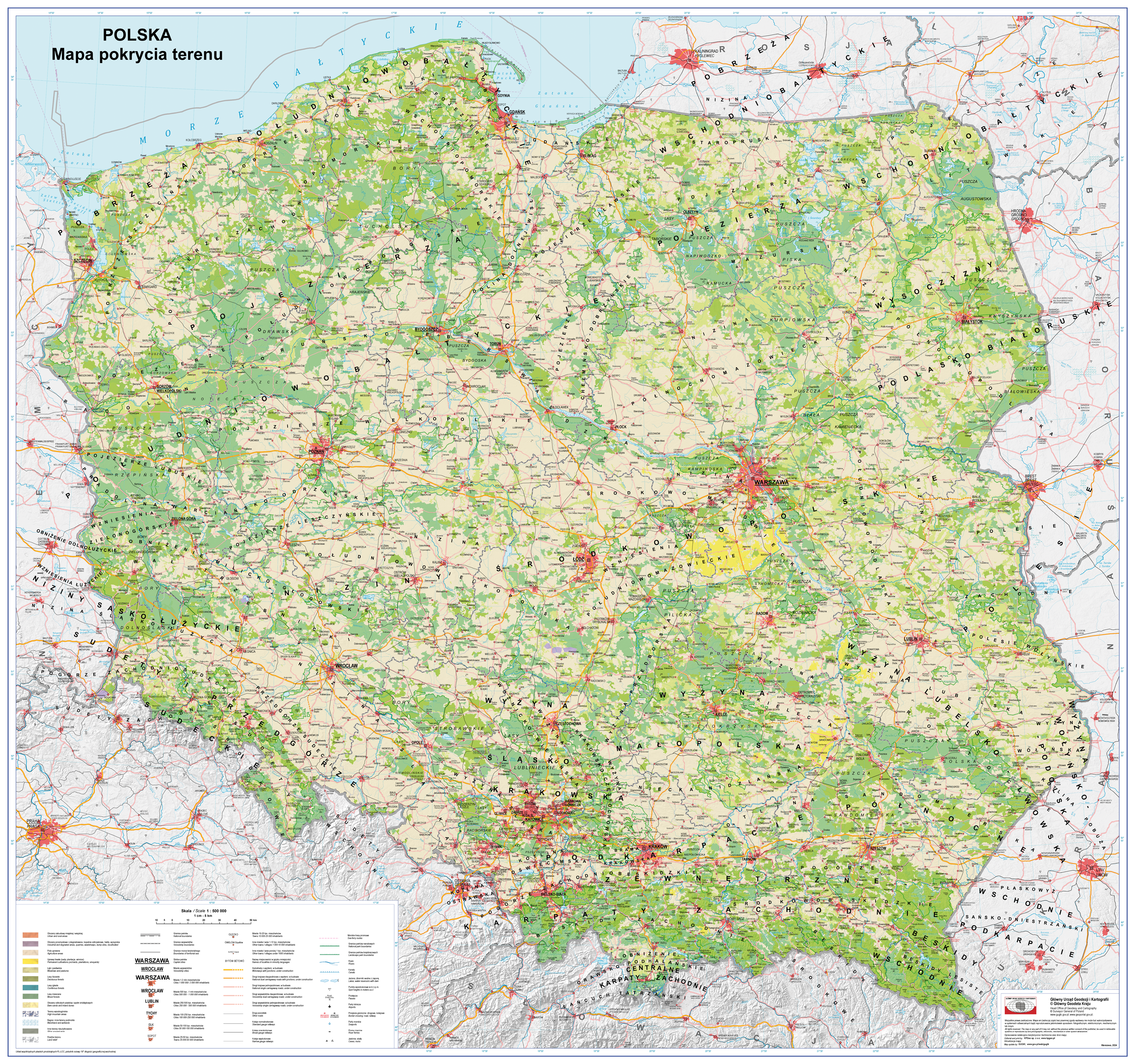 mapa pokrycie terenu Polski w postaci miniaturki