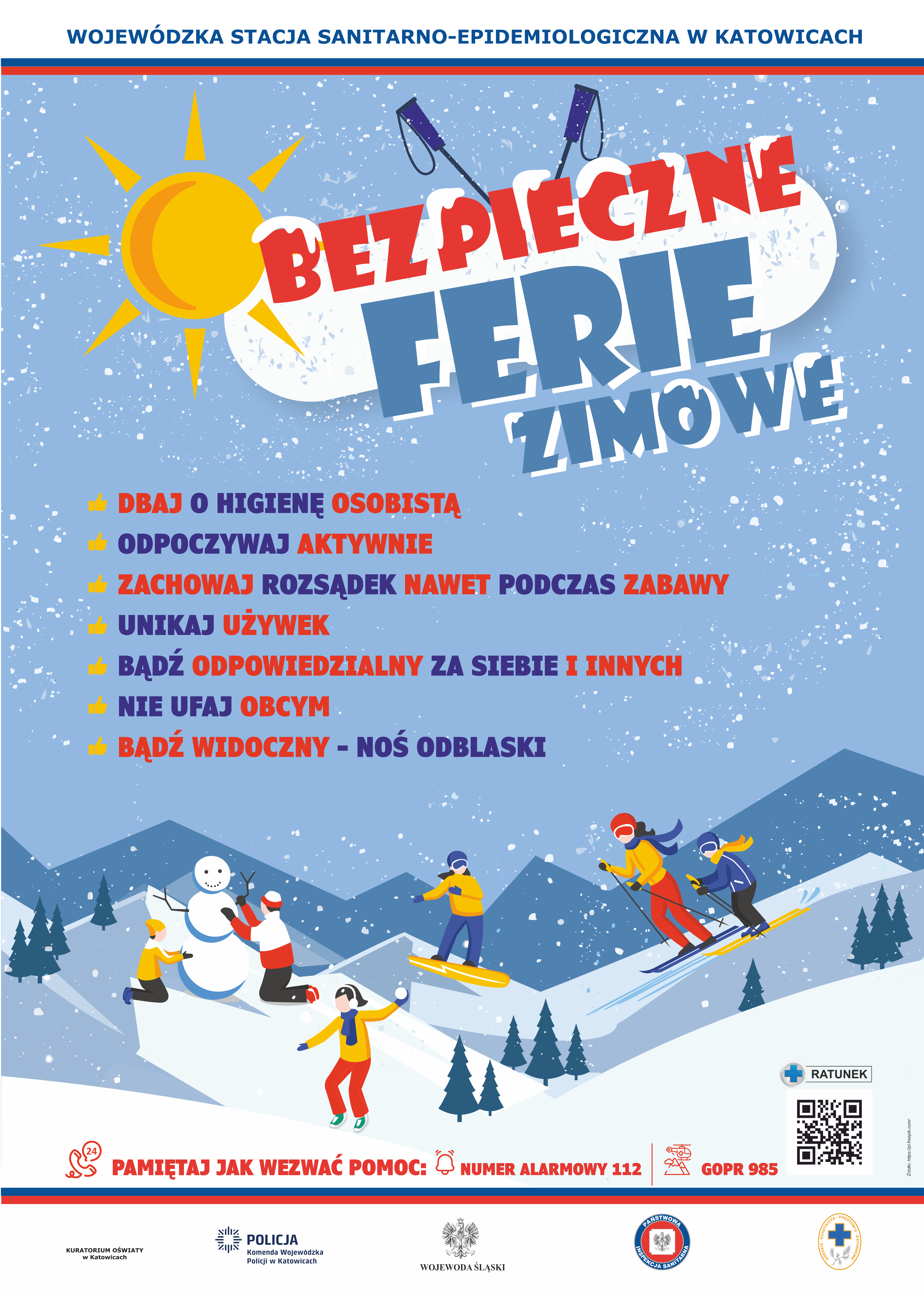 Plakat Bezpieczne Ferie 2024