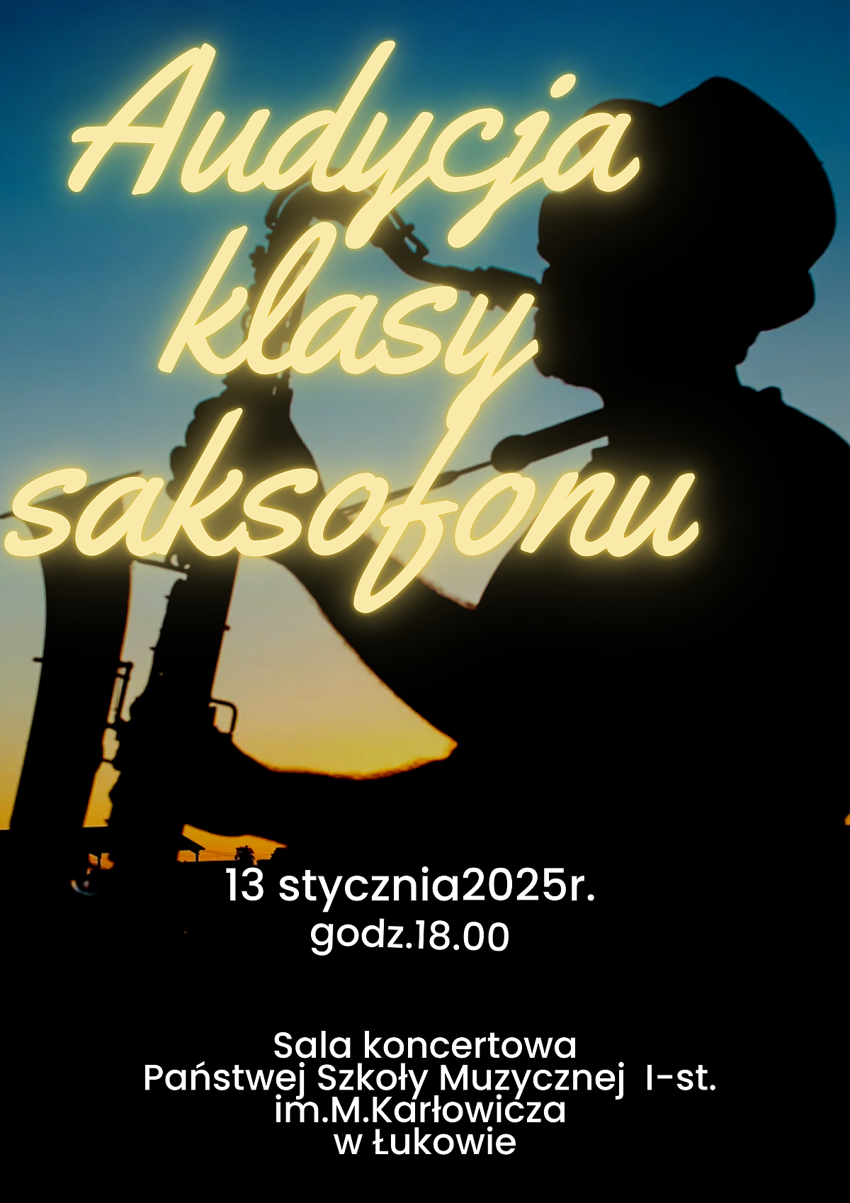 Plakat audycja klasy saksofonu