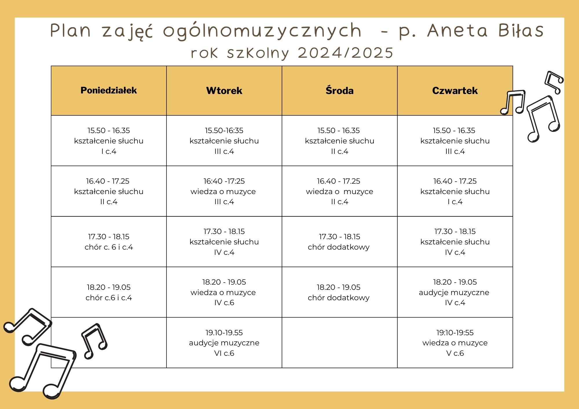 Plan zajęć ogólnomuzycznych