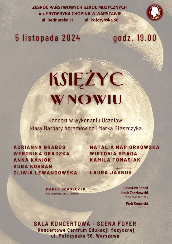 Afisz - Koncert "Księżyc w nowiu" - wtorek, 5 listopada 2024 r., godz. 19.00