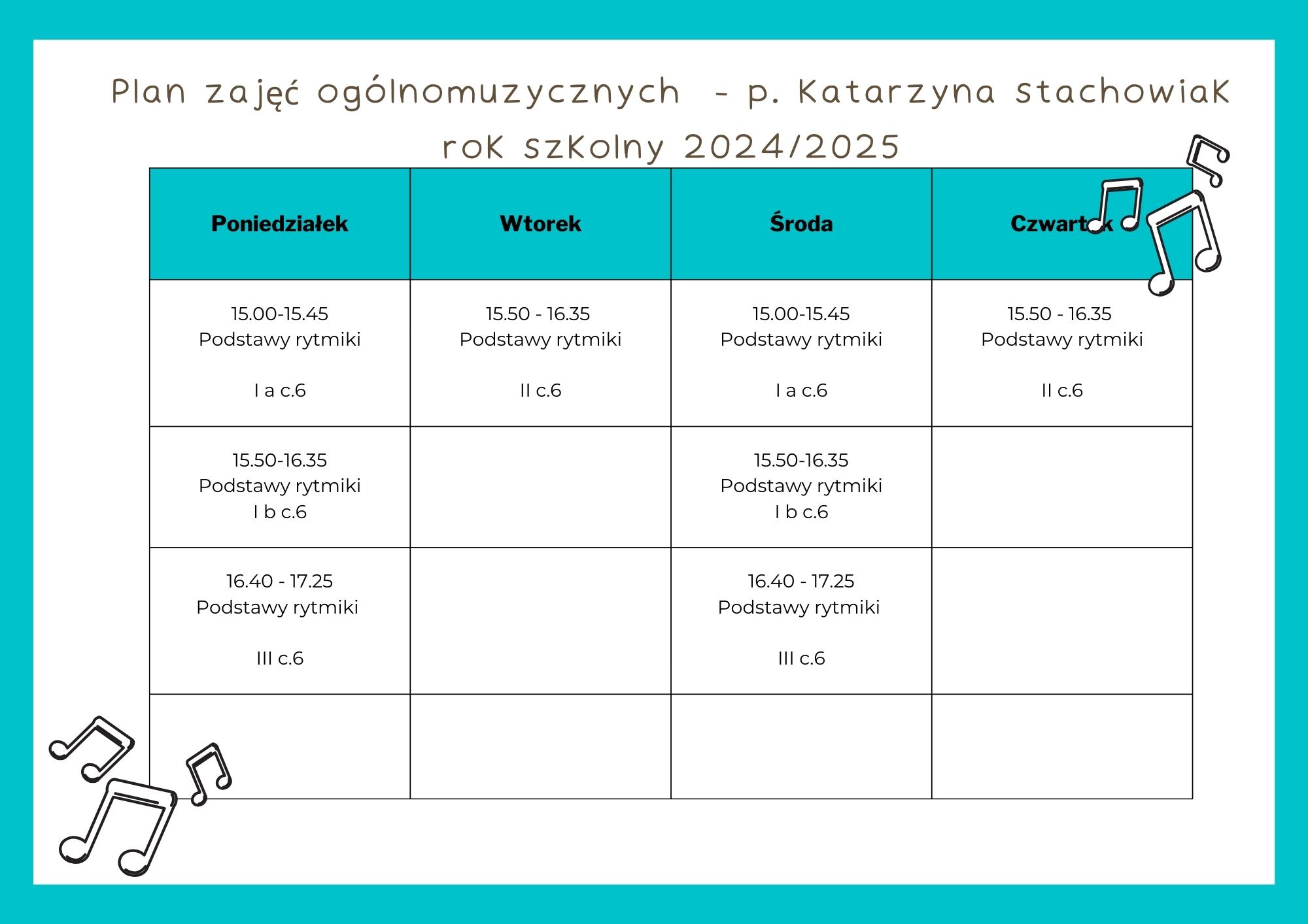 Plan zajęć ogólnomuzycznych