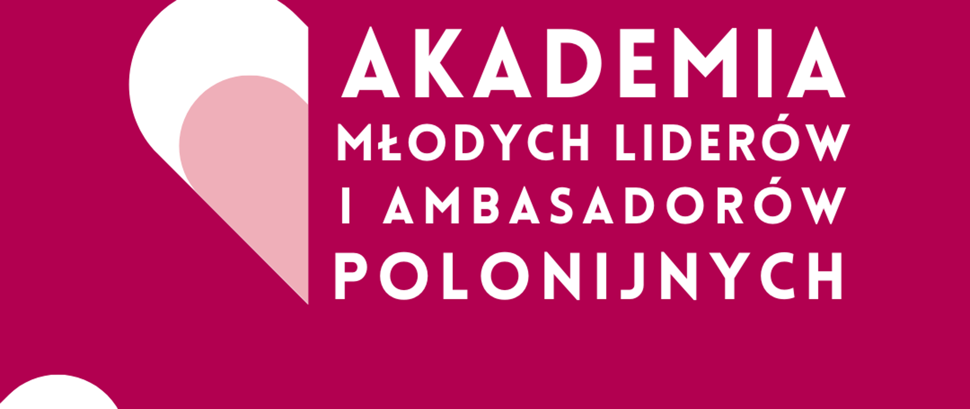 AKADEMIA MŁODYCH LIDERÓW I AMBASADORÓW POLONIJNYCH - logo programu w kształcie połowy serca i jego nazwa na czerwonym tle