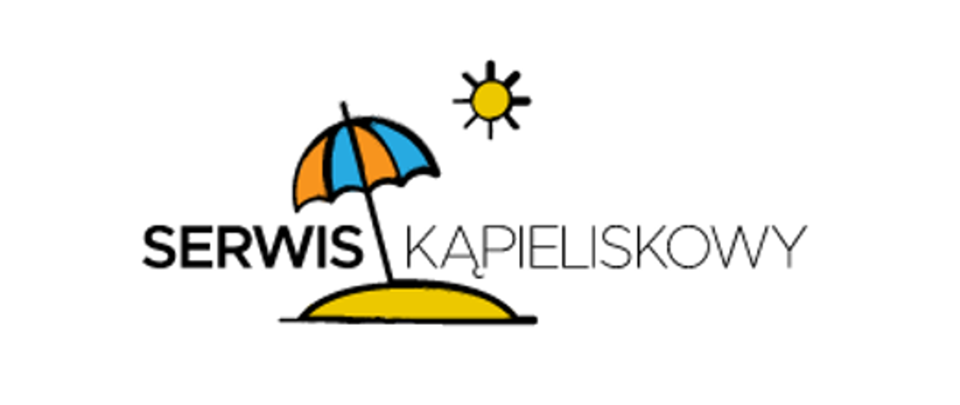 Grafika przedstawia logo Serwisu Kąpieliskowego administrowanego przez Główny Inspektorat Sanitarny. Na grafice widzimy parasol wbity w wyspę na morzu, a nad nim świecące słońce