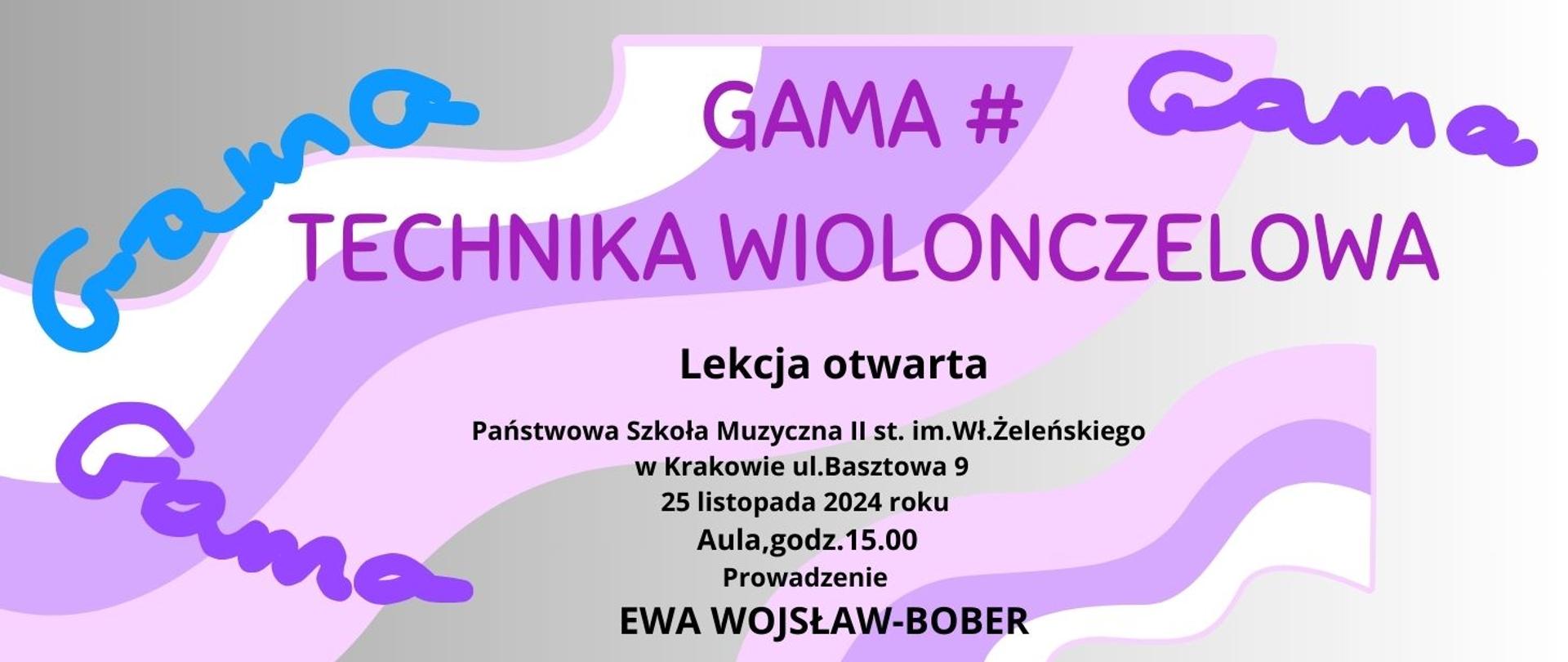 Lekcja otwarta 25.11.2024 godz.15.00 plakat kolorowy kolory fioletowe