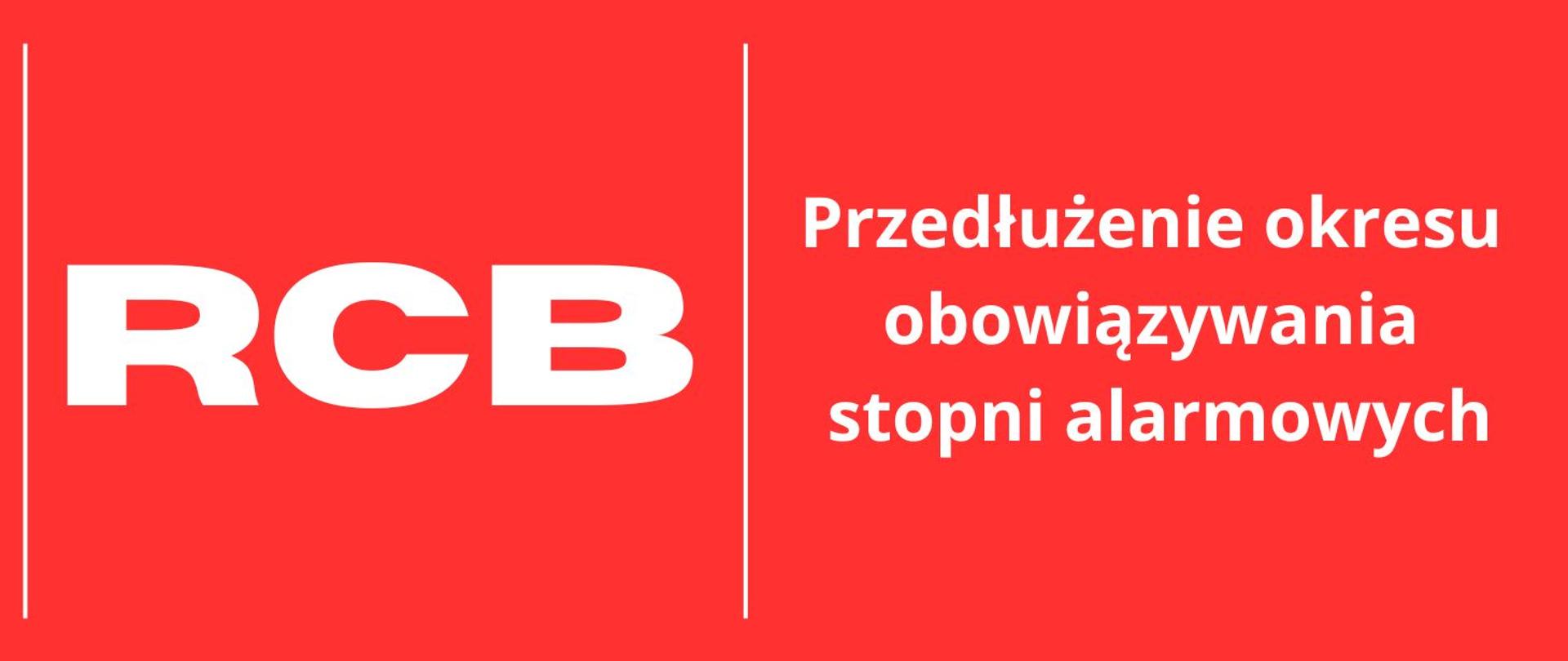 Informacja o przedłużenie okresu obowiązywania stopni alarmowych w kolorze białym na czerwonym tle 