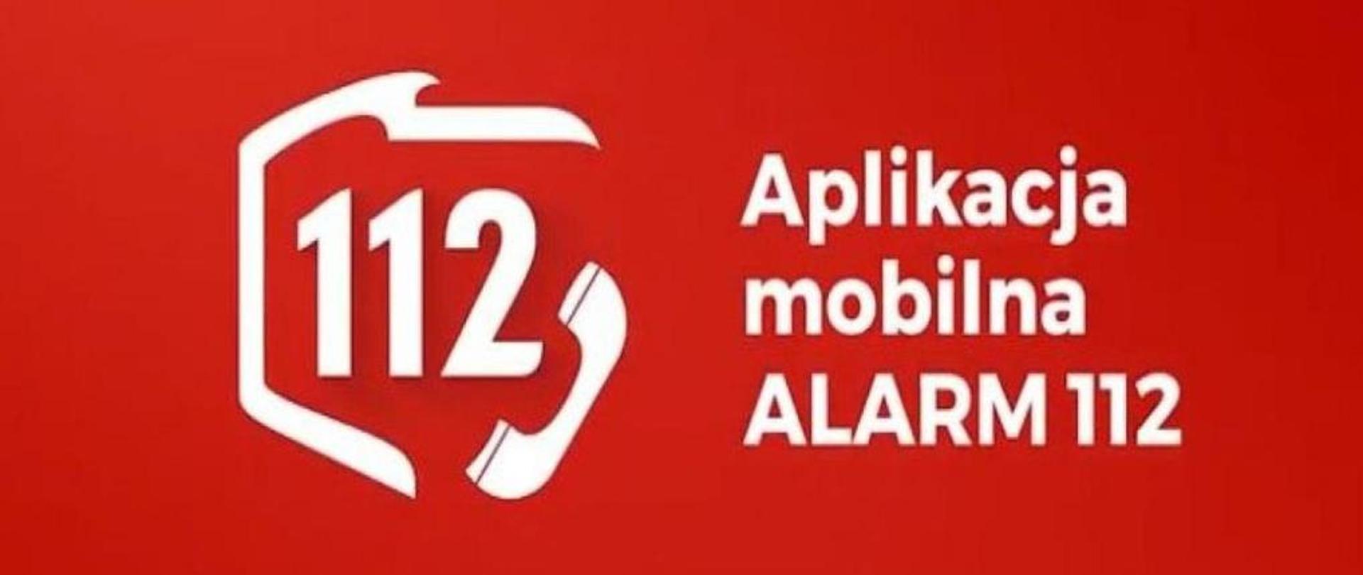 Aplikacja mobilna Alarm112, zarys granic Polski, a wewnątrz zarysu numer ratunkowy 112