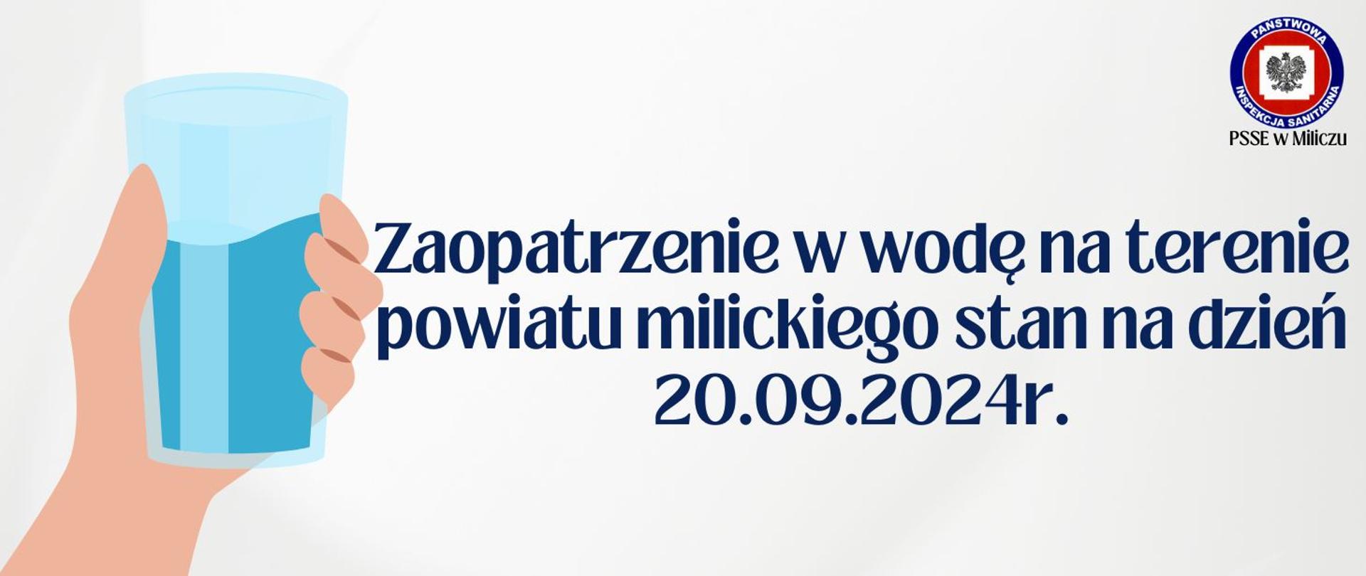 Zaopatrzenie w wodę na terenie powiatu milickiego stan na dzień 20.09.2024r.