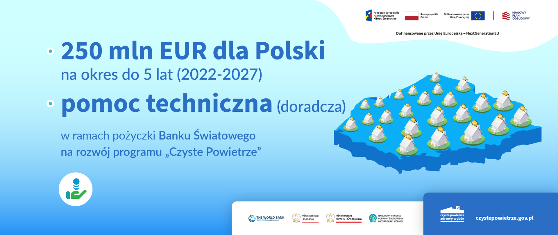 250 mln euro dla Polski na okres 5 lat (2022-2027) w ramach pożyczki Banku Światowego na rozwój programu "Czyste Powietrze"