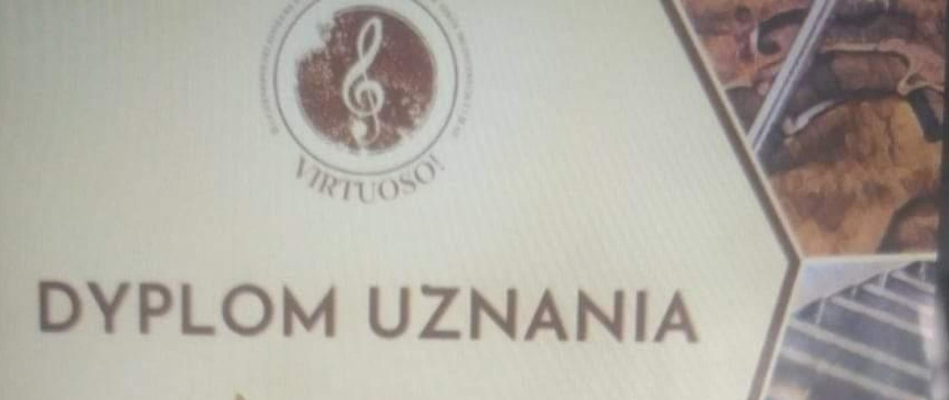 Dyplom za "Wyróżniający akompaniament" dla pana Dawida Gulca podczas II konkursu VIRTUOSO