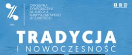 Niebieski plakat, białe litery. Na plakacie są dwa zdjęcia: młodej kobiety trzymającej flet (po lewej stronie plakatu) i młodego mężczyzny trzymającego flet (po prawej stronie). 