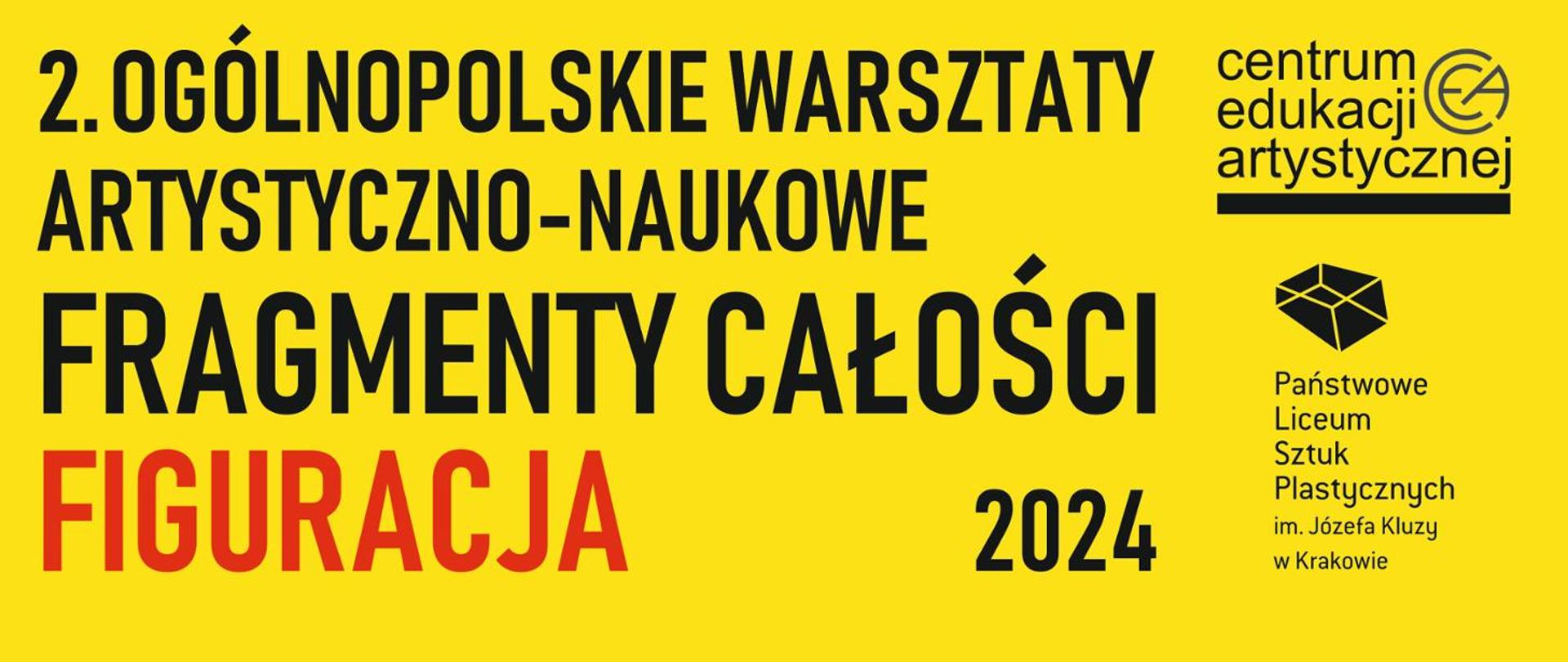 Na żółtym tle czarnymi literami tytuł warsztatów oraz logo CEA i PLSP w Krakowie