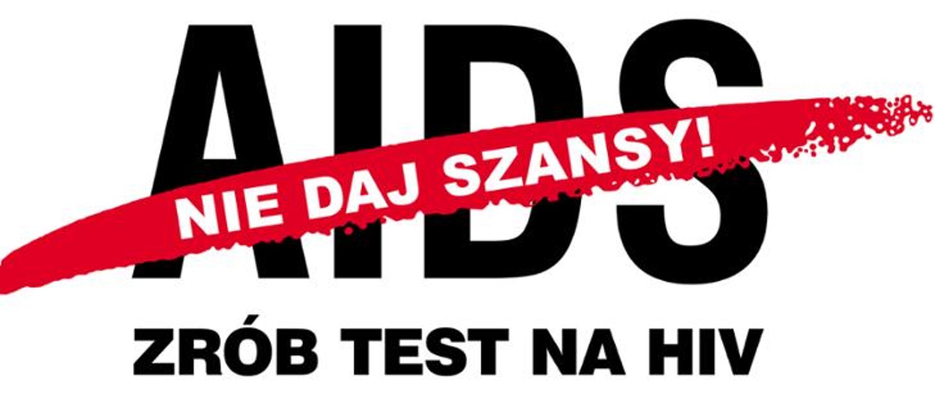 ZRÓB TEST NA HIV czarny tekst na białym tle