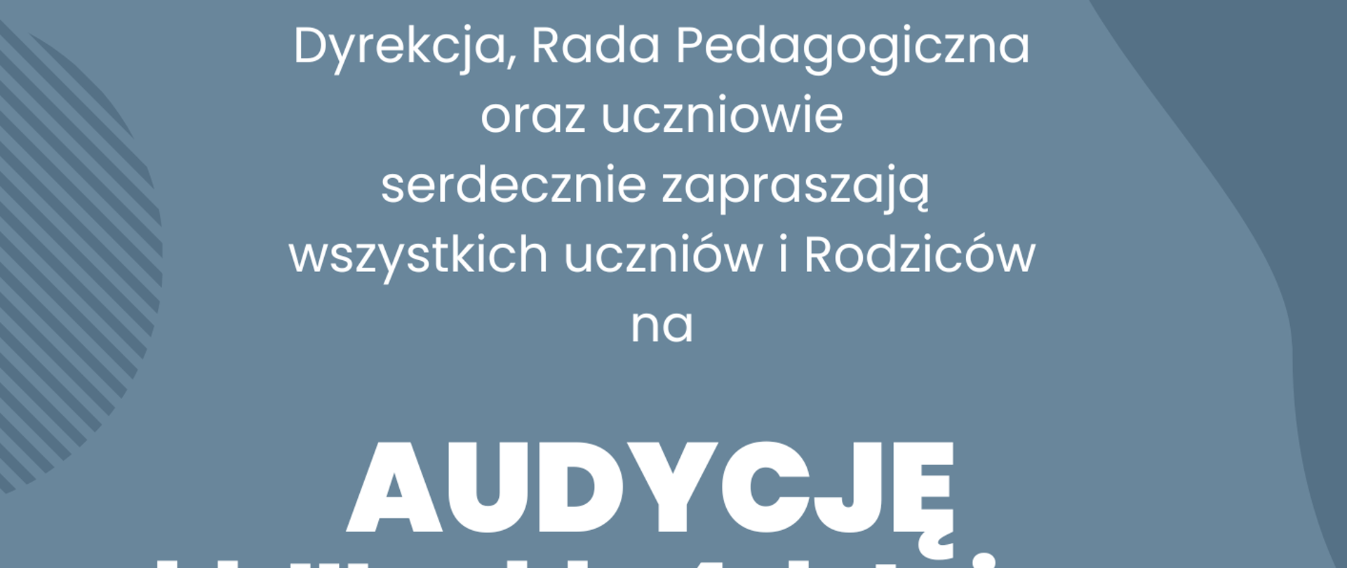 Szaro niebieskie tło plakatu, rysunek postaci z instrumentami, białe napisy informujące o wydarzeniu